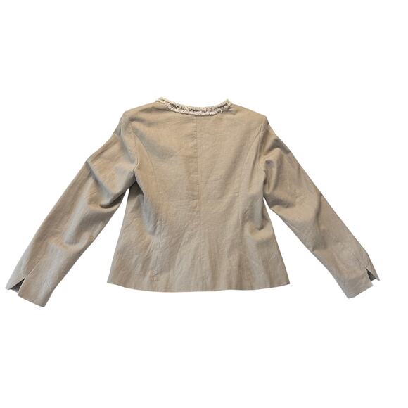 VENUS Linen Blend Blazer Jacket Women's Size 12 Beige with Fringe Details Career - Picture 2 of 13